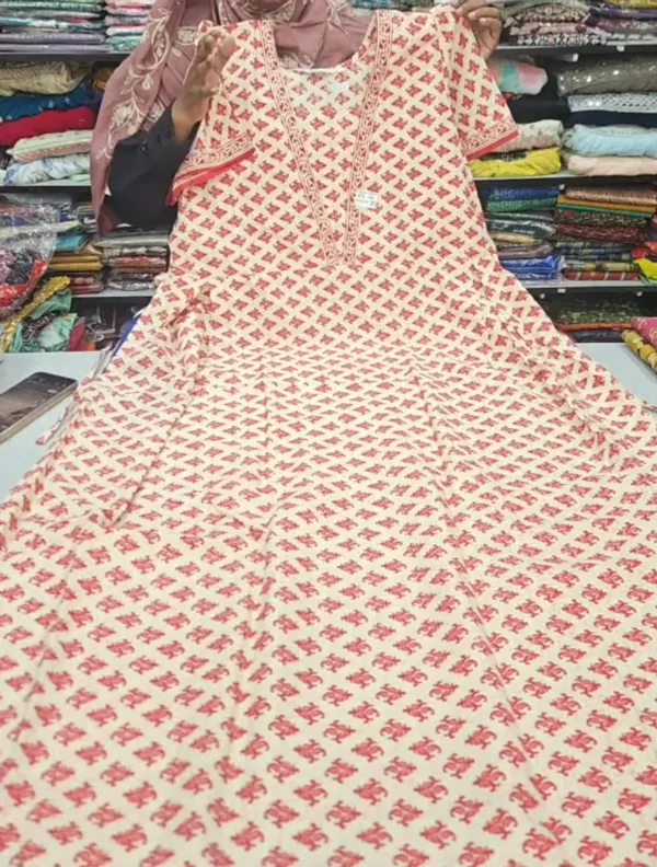 Pure Jaipur Cotton V-Neck Frock Maxi Nighty | NT3574